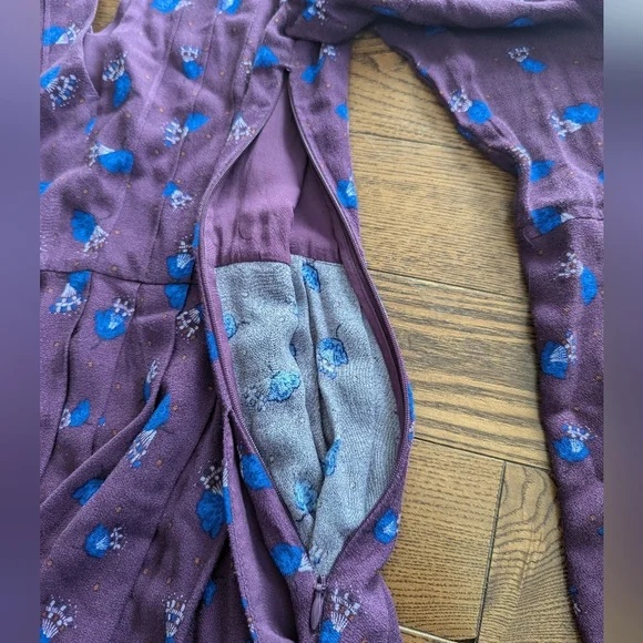 Free People Tegan Floral Purple Long Sleeve Keyhole Mini Dress Boho Hippie Fairy - Picture 11 of 16